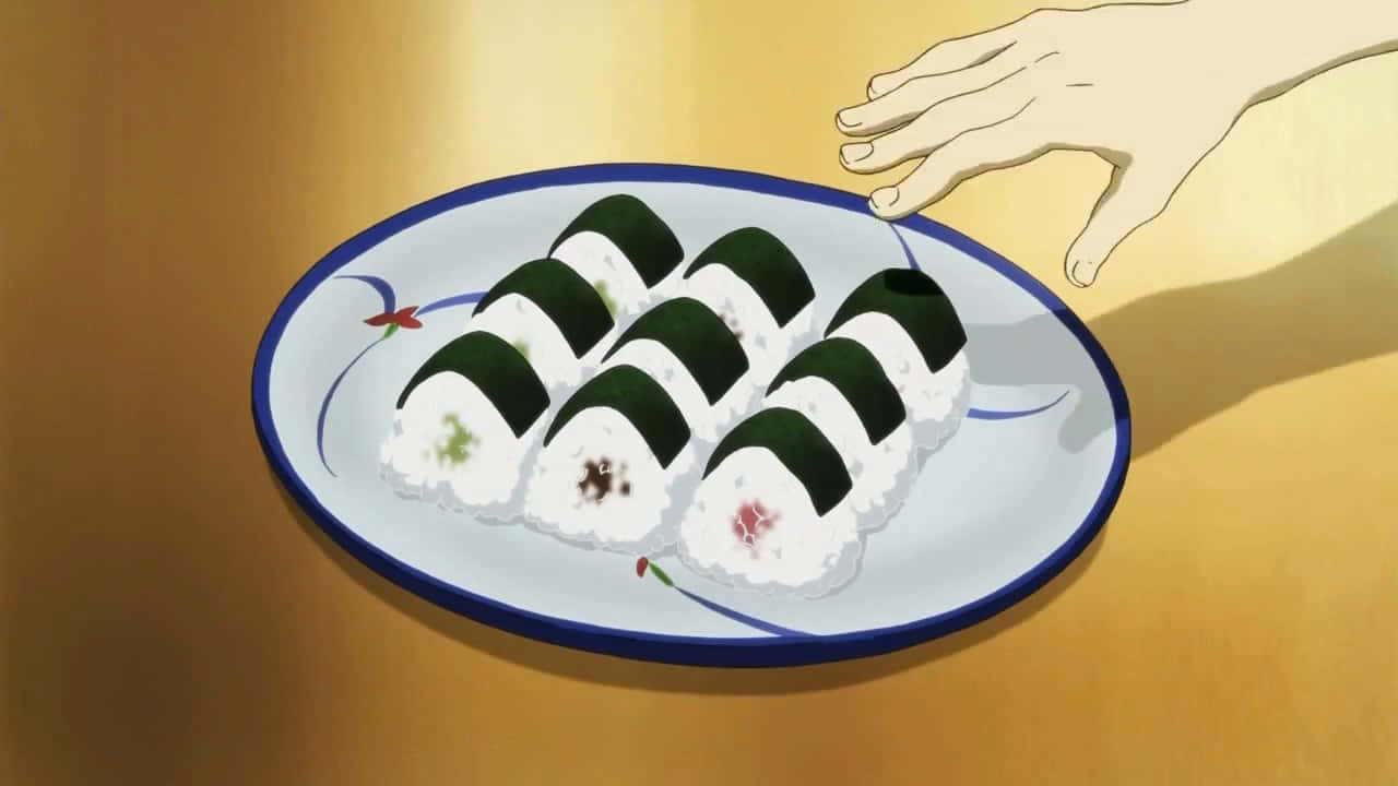 anime onigiri platter, sushi rolls, seaweed, HD Desktop Wallpaper