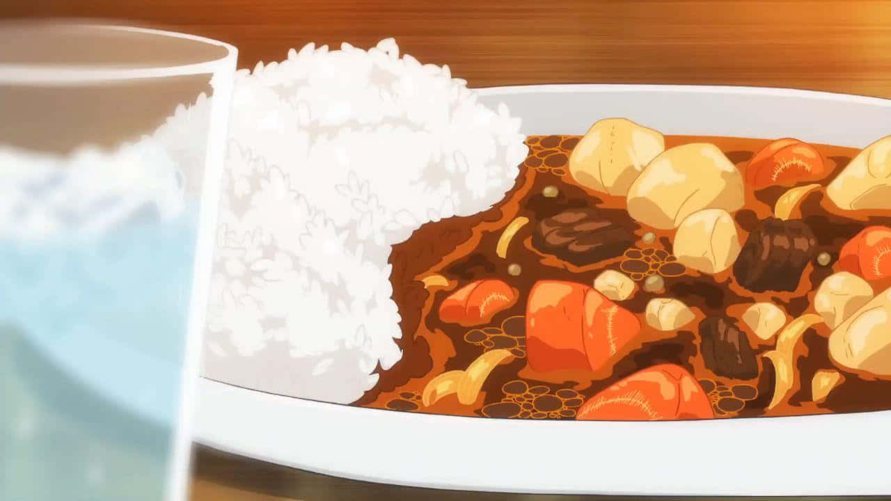 Anime Curry Rice Deliciousness, steaming bowl, rich brown curry, HD Desktop Wallpaper