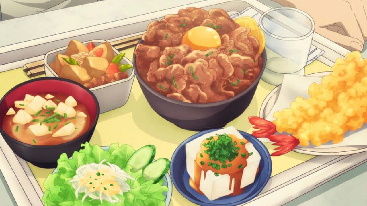 Anime Delicious Feast Spread, Japanese food, beef stew, HD Desktop Wallpaper