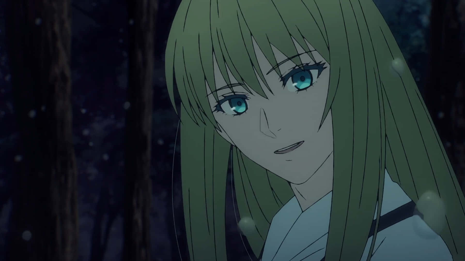anime girl, long green hair, bright blue eyes, Full HD Desktop Wallpaper