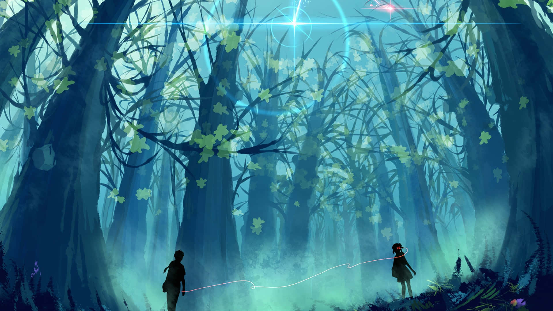 Anime Forest, mystical forest, blue light, Full HD Desktop Wallpaper