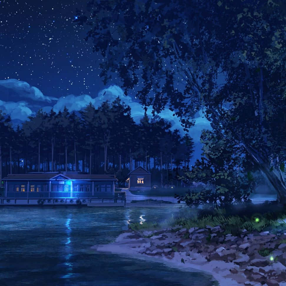 forest, river house, night, SD Desktop Wallpaper