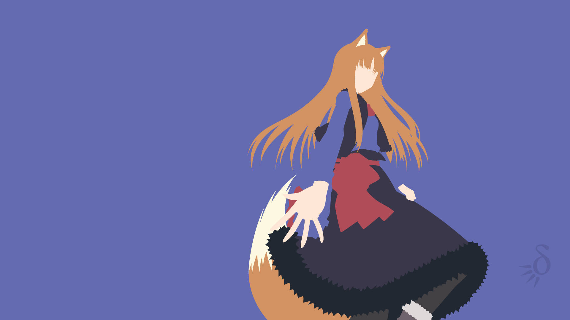 orange hair, fox ears, long tail, Full HD Desktop Wallpaper