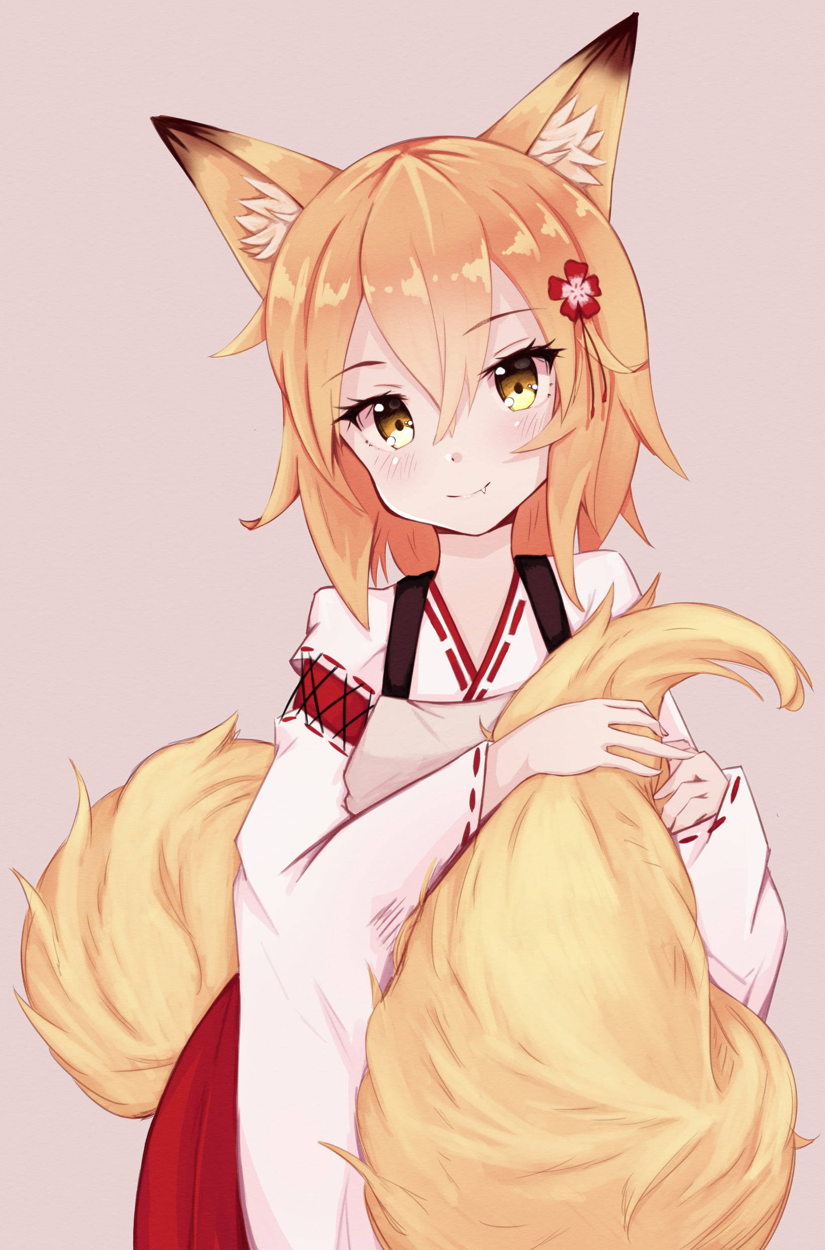 anime girl, fox ears, fluffy tail, Full HD Phone Wallpaper