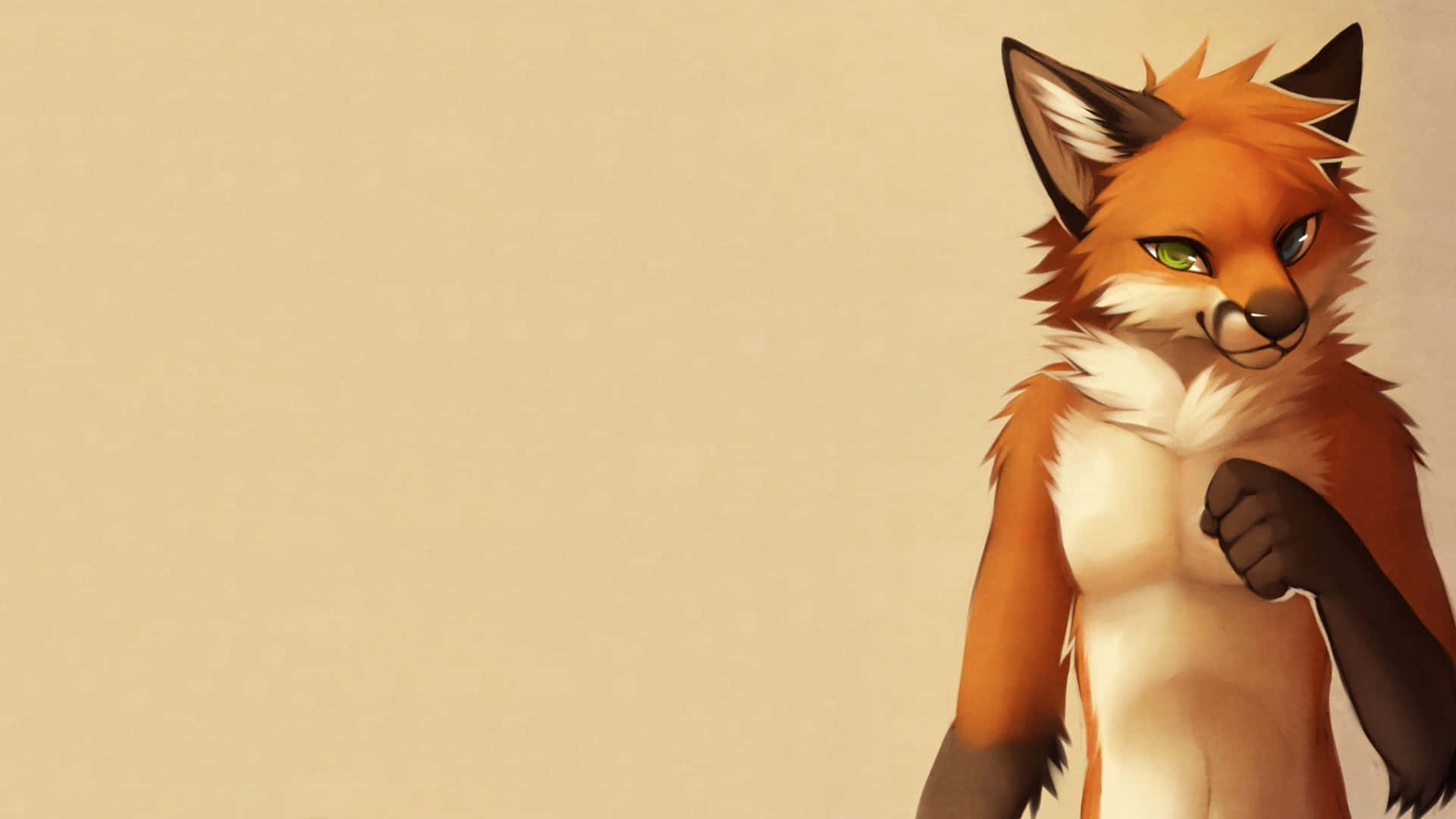 Anime Fox, green eyes, orange fur, Full HD Desktop Wallpaper