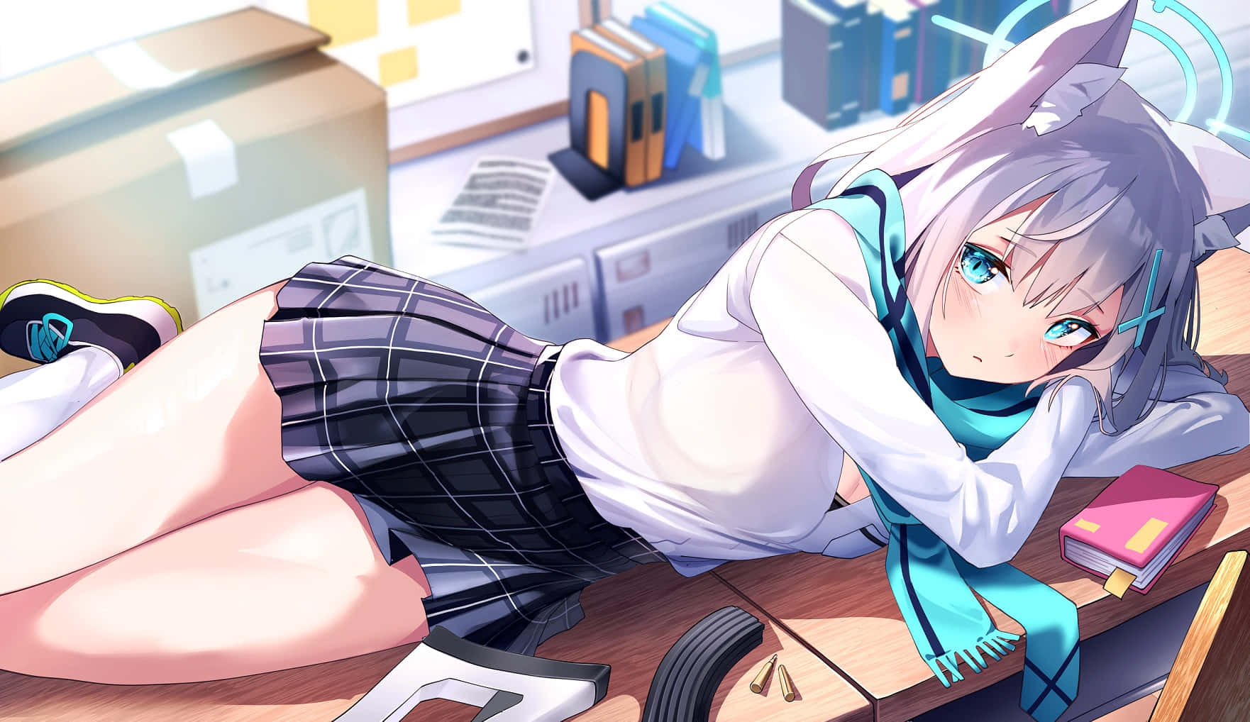 anime fox girl, silver-haired, fox ears, HD Desktop Wallpaper