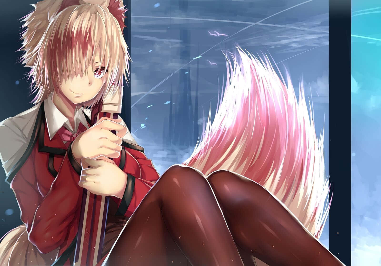 anime fox girl, pink hair, fox ears, HD Desktop Wallpaper