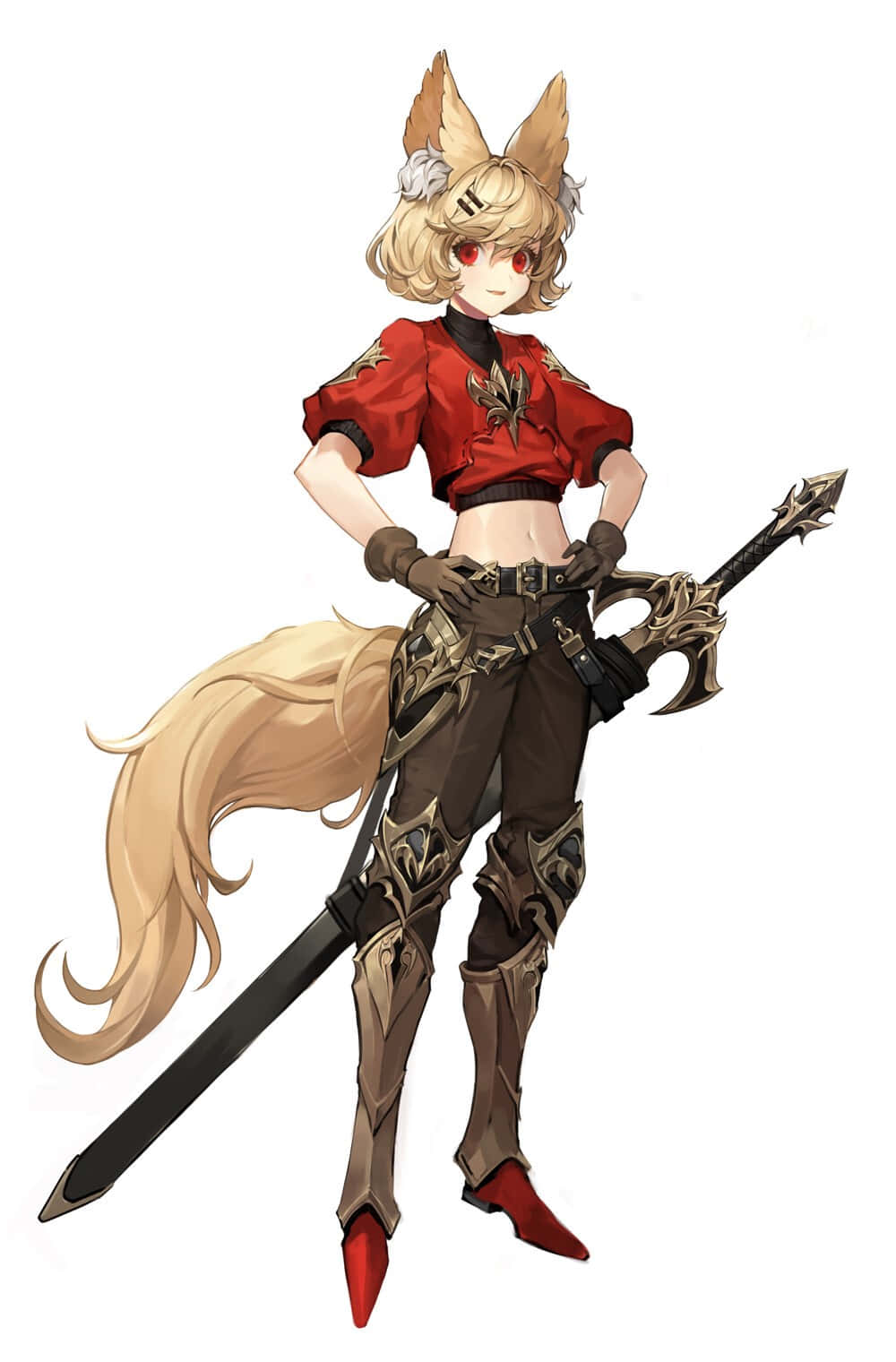 Anime Fox Girl, warrior, sword, HD Phone Wallpaper