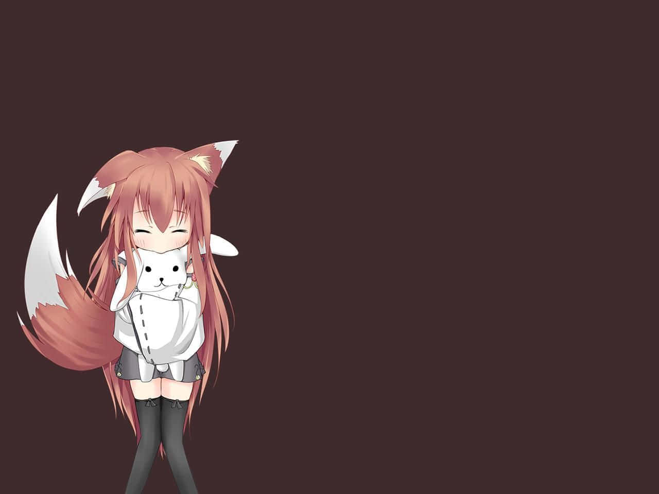 anime fox girl, pink fox ears, pink fox tail, HD Desktop Wallpaper