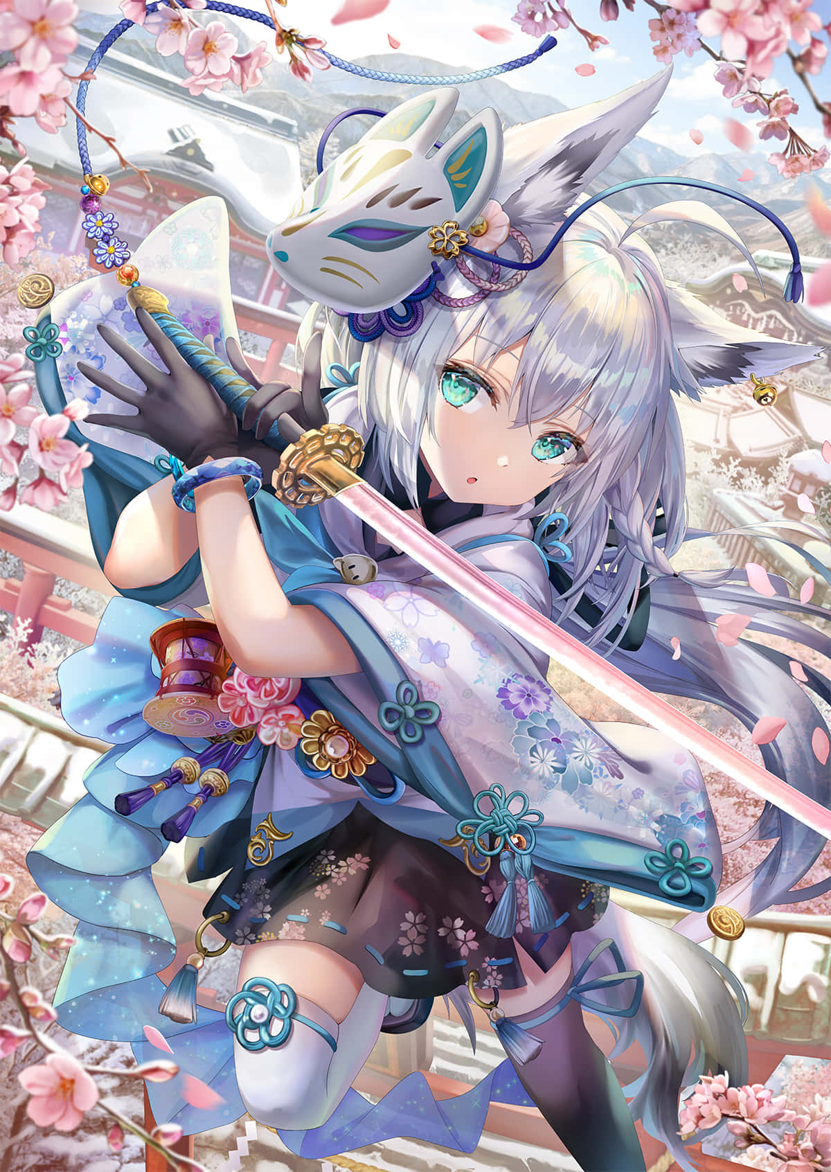 anime fox, silver-haired anime girl, fox ears, HD Phone Wallpaper