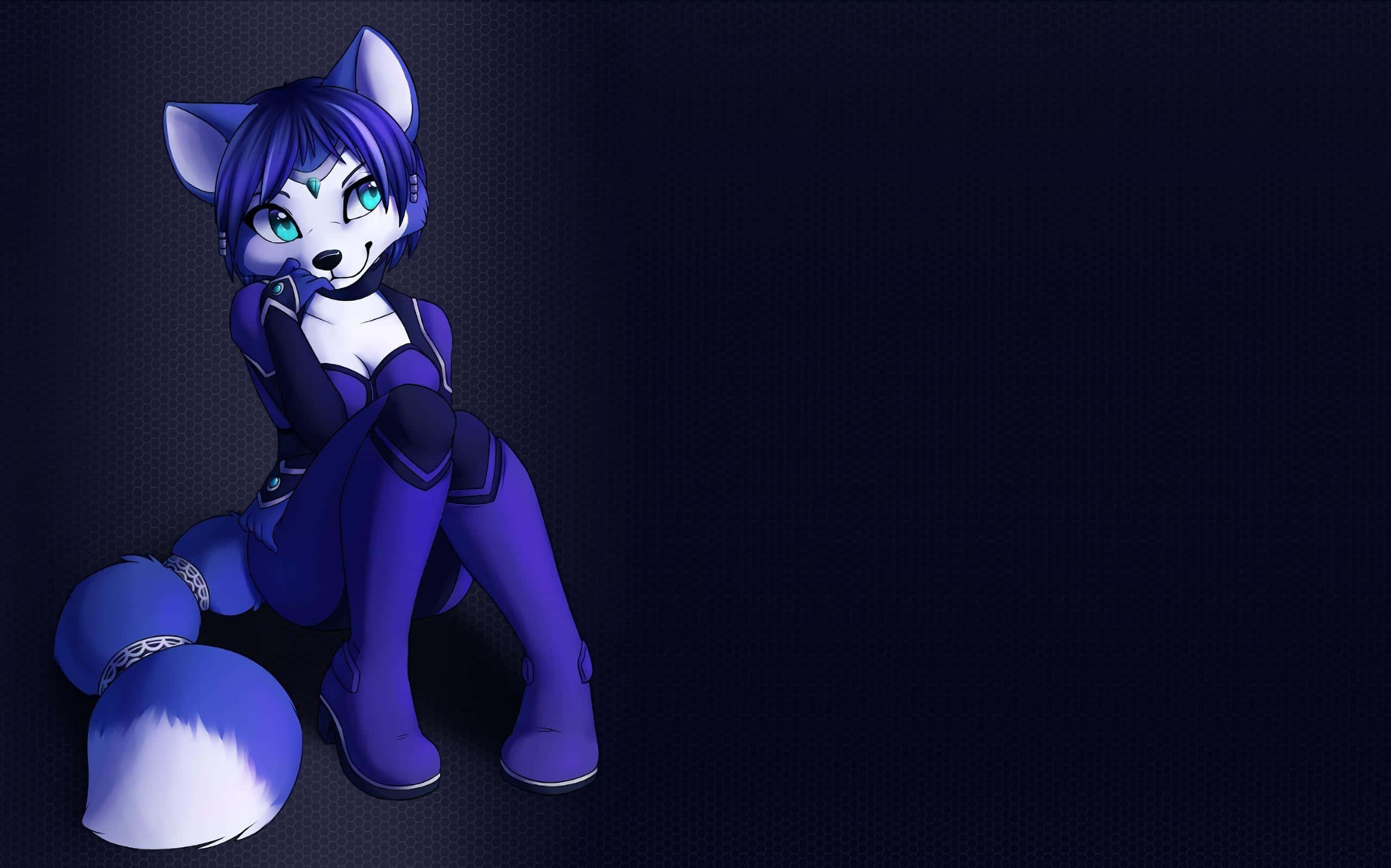 anime fox, blue-furred, glowing eyes, 2K Desktop Wallpaper