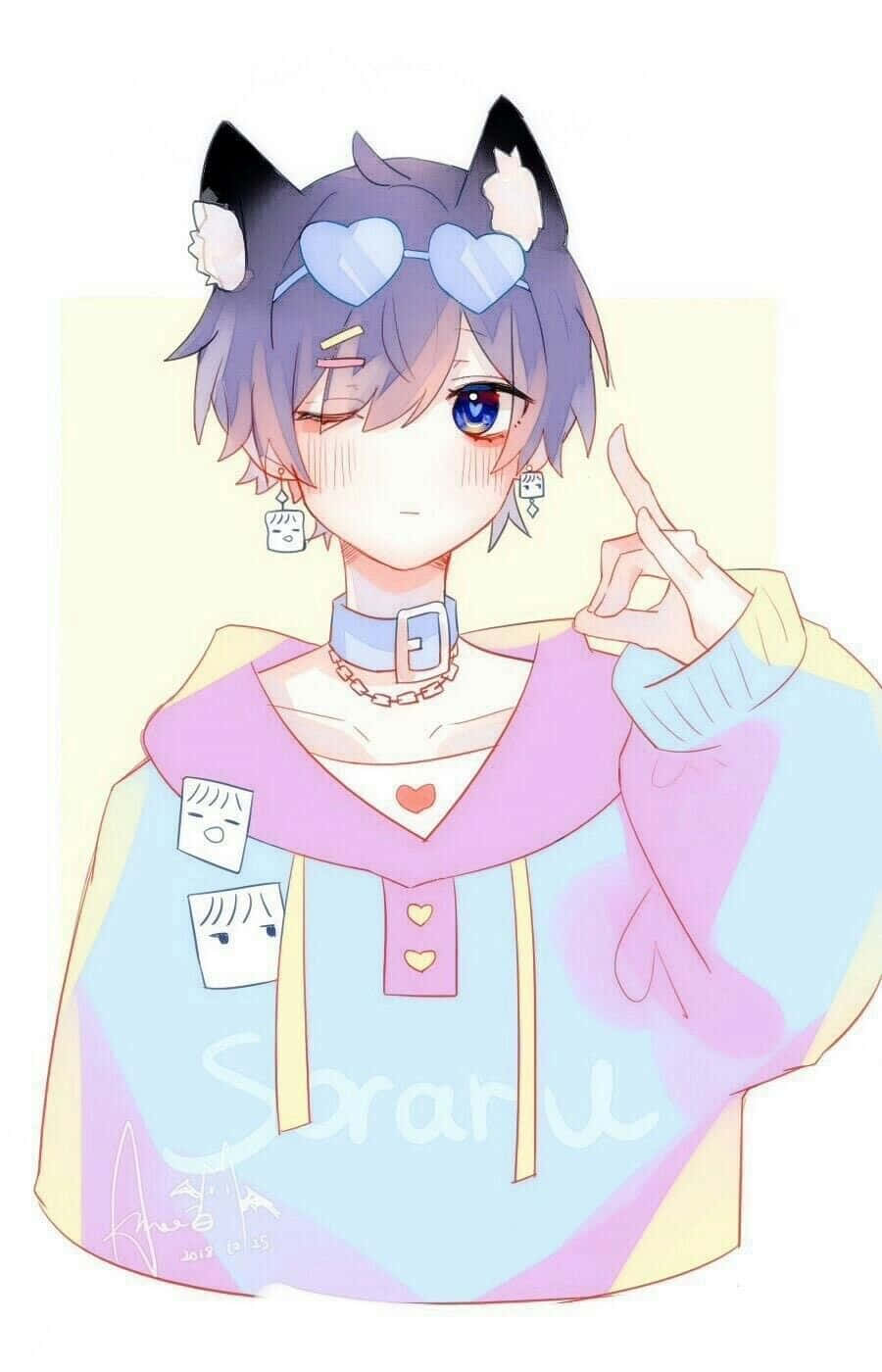 Femboy Fox, anime character, cat ears, HD Phone Wallpaper
