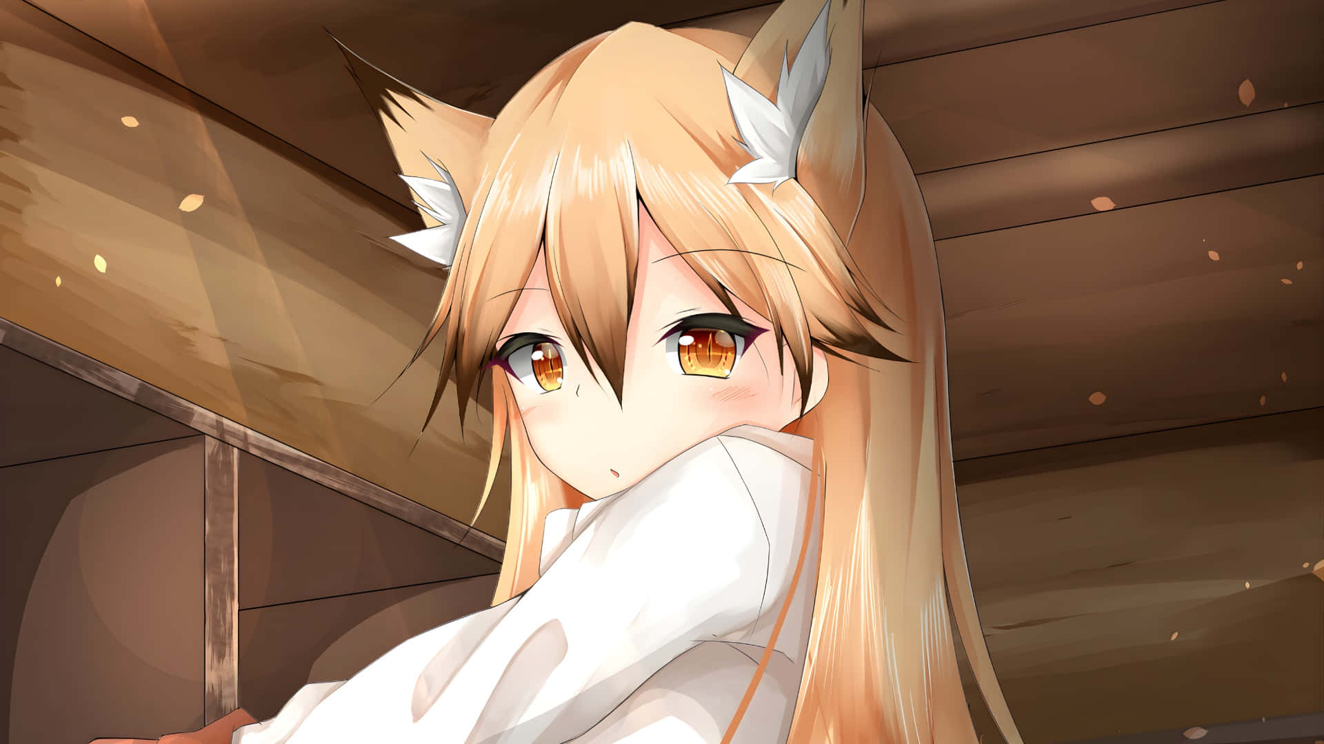 Anime Fox Girl, fox-eared anime girl, amber eyes, Full HD Desktop Wallpaper