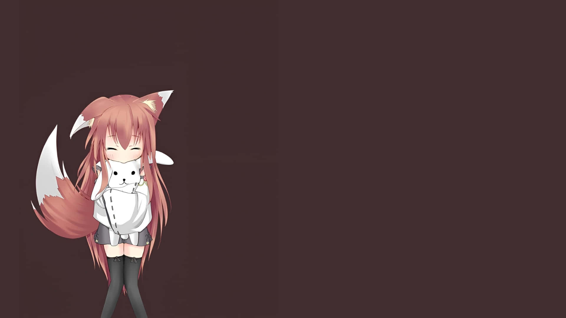 anime fox girl, fox ears, tail, Full HD Desktop Wallpaper