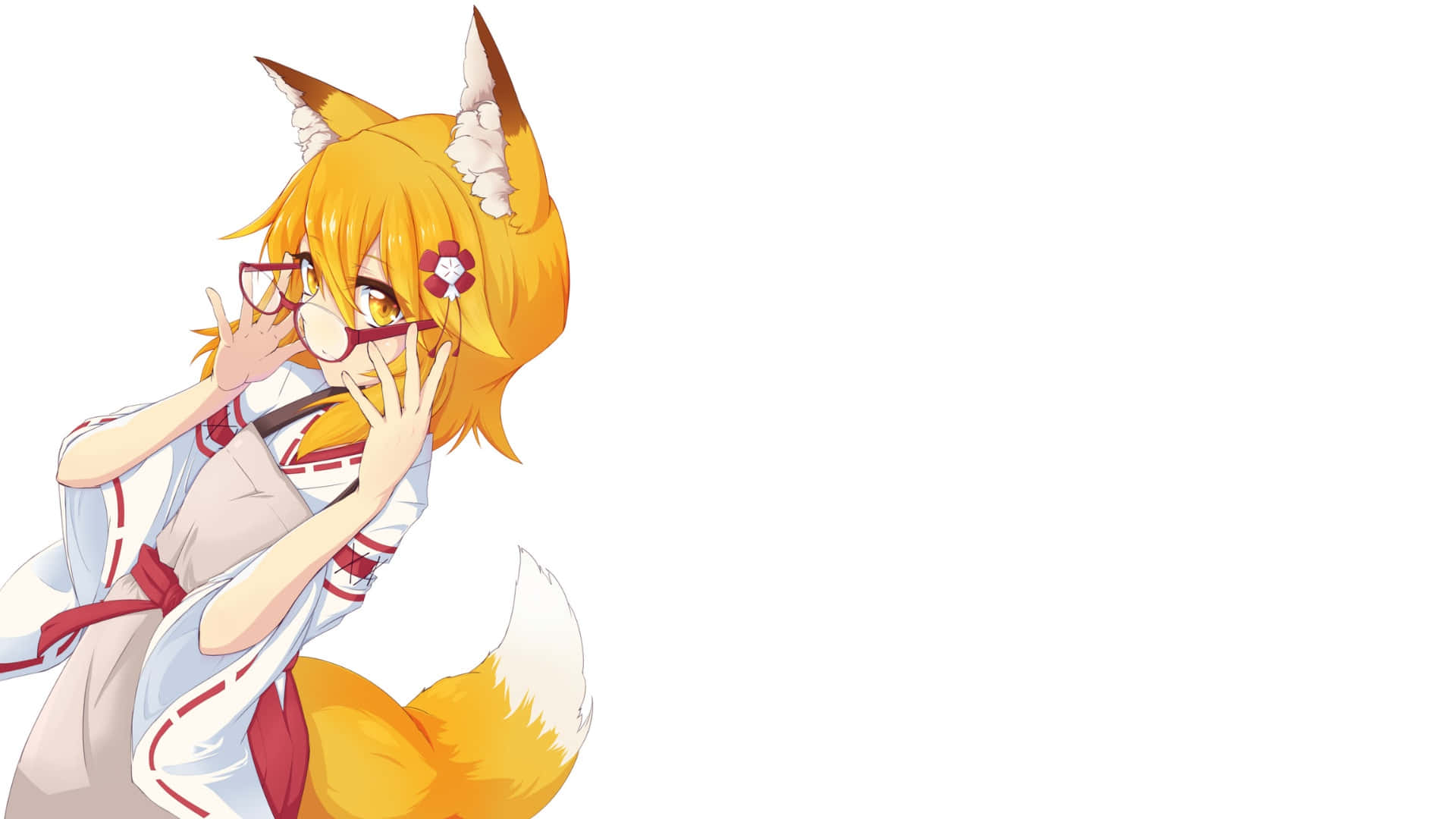 anime fox girl, orange hair, glasses, Full HD Desktop Wallpaper