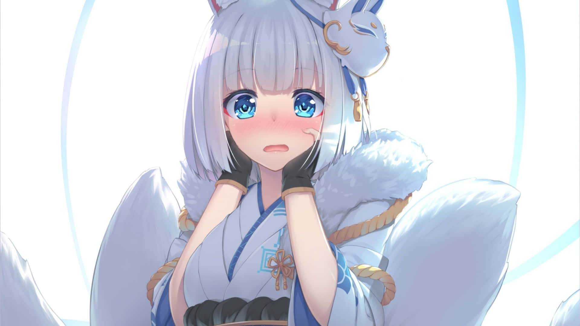fox girl, anime girl, silver hair, Full HD Desktop Wallpaper