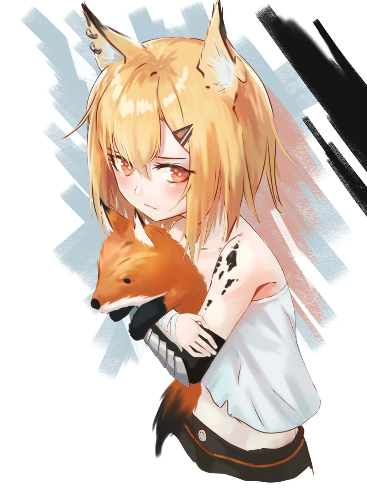 Anime Fox Girl, pet fox, orange hair, HD Phone Wallpaper