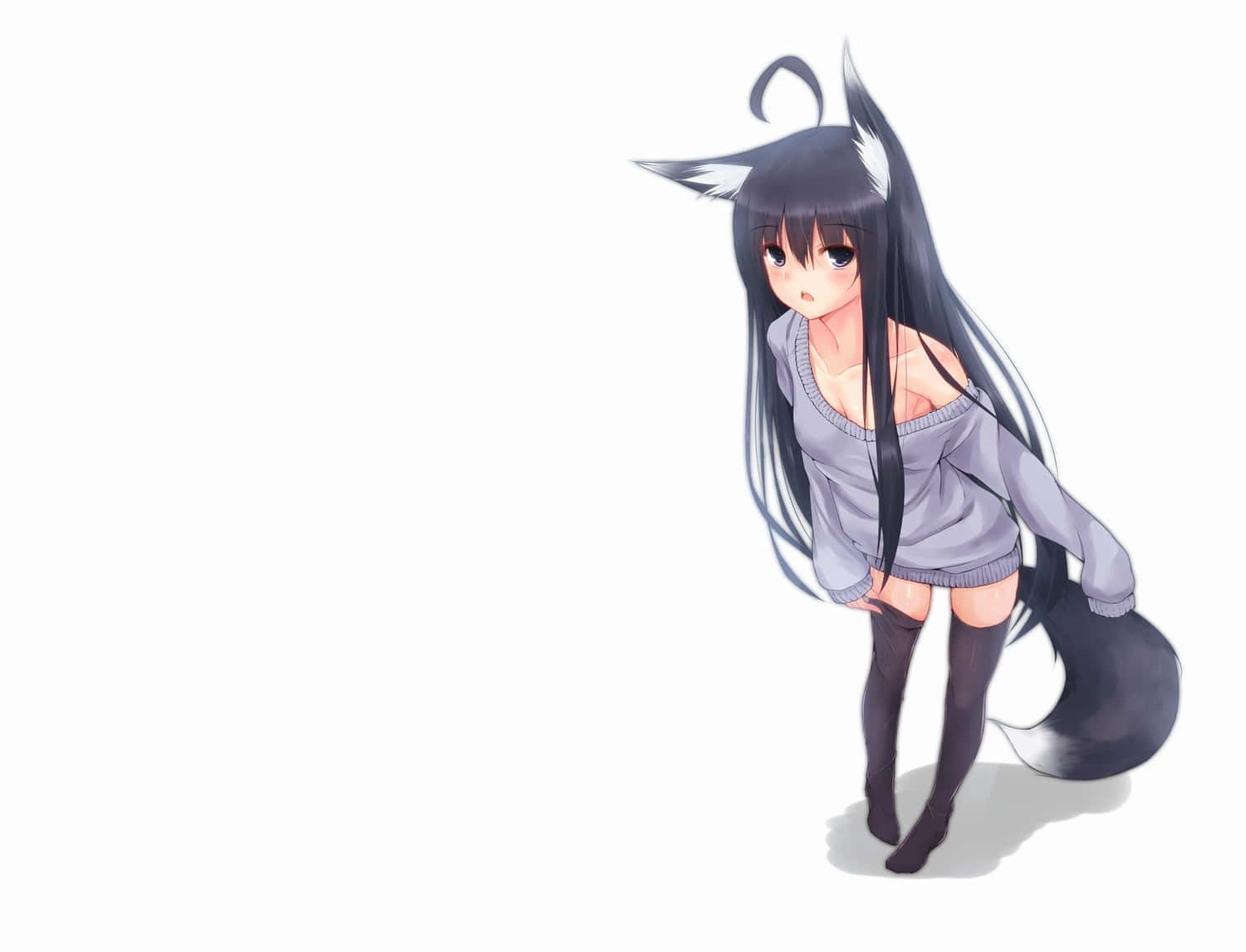 anime fox girl, black-haired, fox ears, HD Desktop Wallpaper
