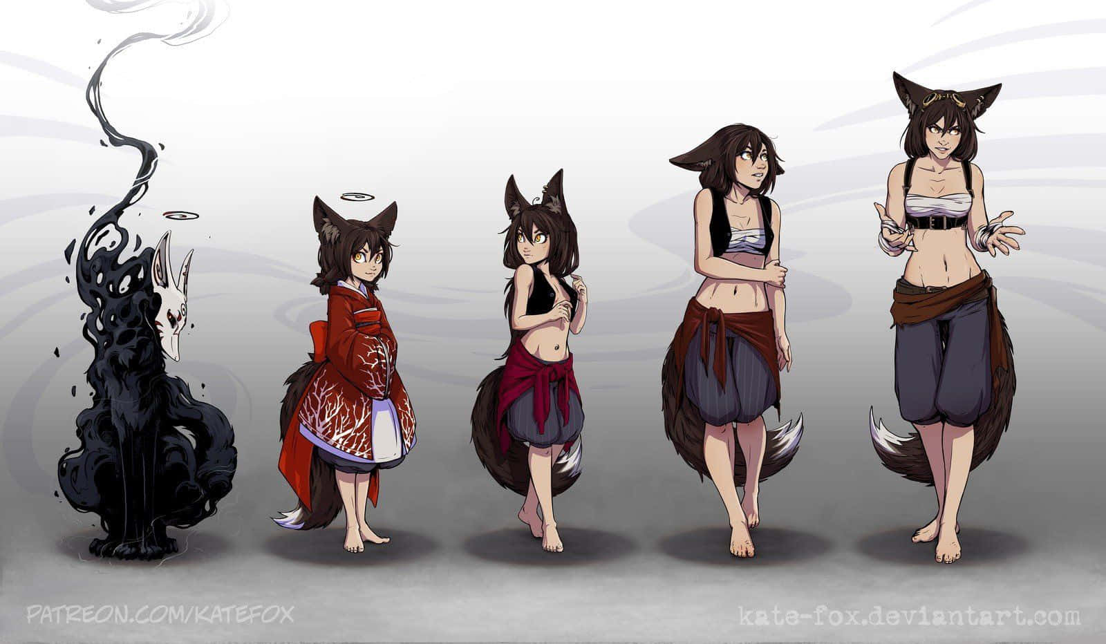 anime fox girl evolution, fox-like anime characters, dark swirling spirit, HD Desktop Wallpaper