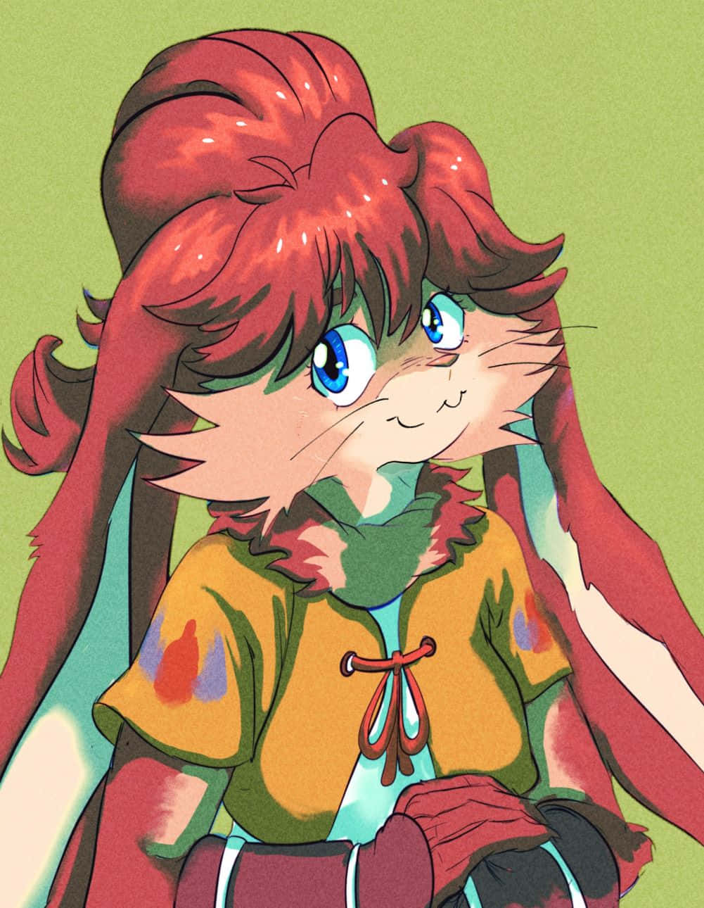 anime fox character portrait, cat girl, vibrant red hair, HD Phone Wallpaper
