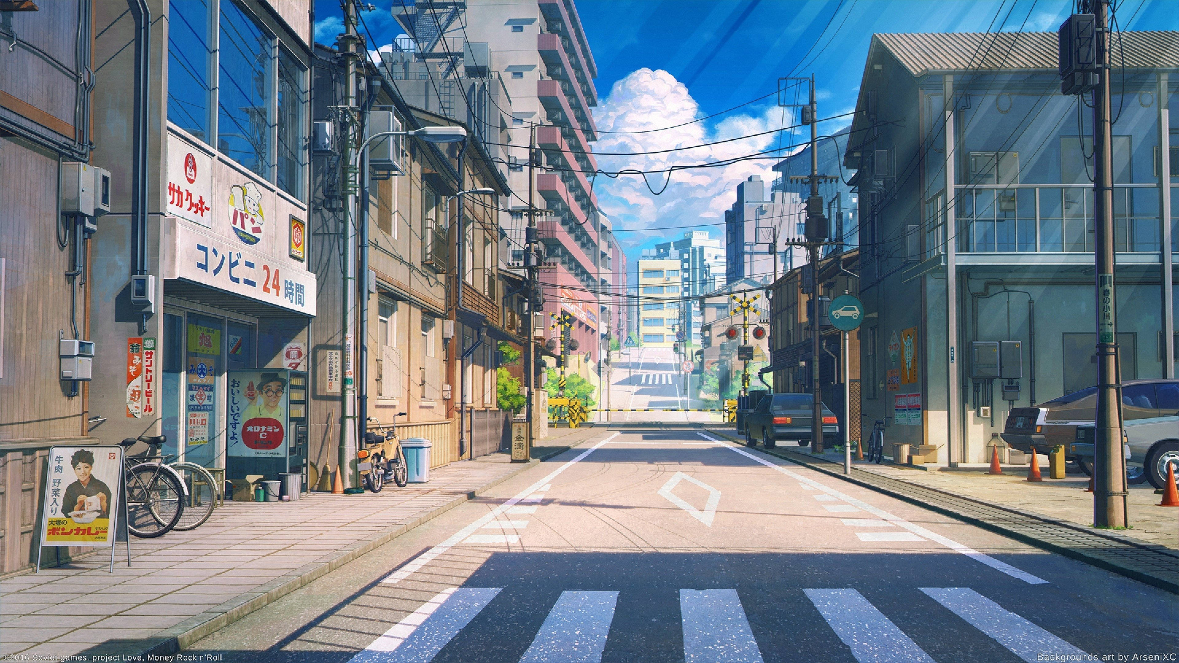 Anime Gaming, Empty Street, Japanese street, 4K Desktop Wallpaper