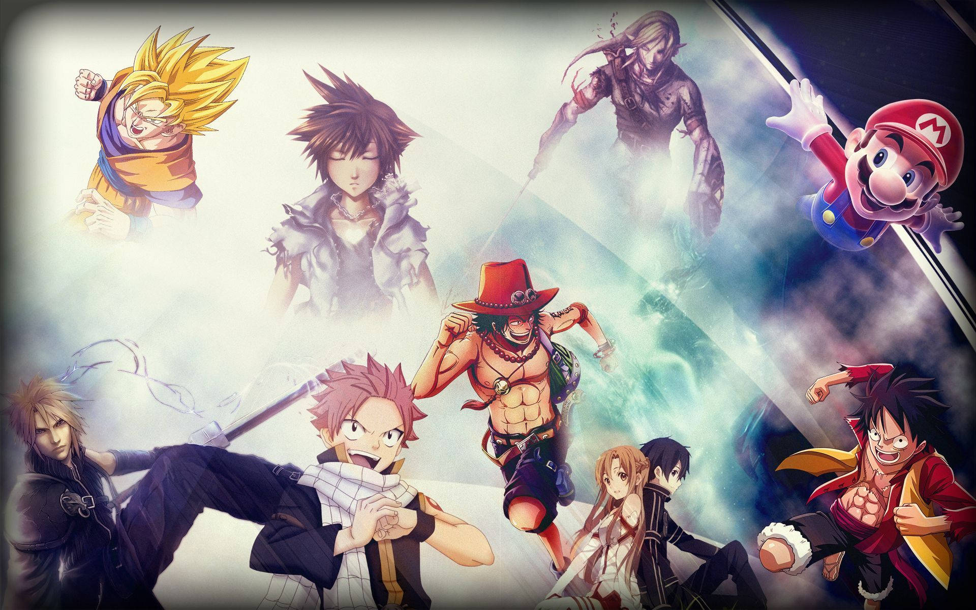 Anime Gaming, cosmic background, leap, Full HD Desktop Wallpaper