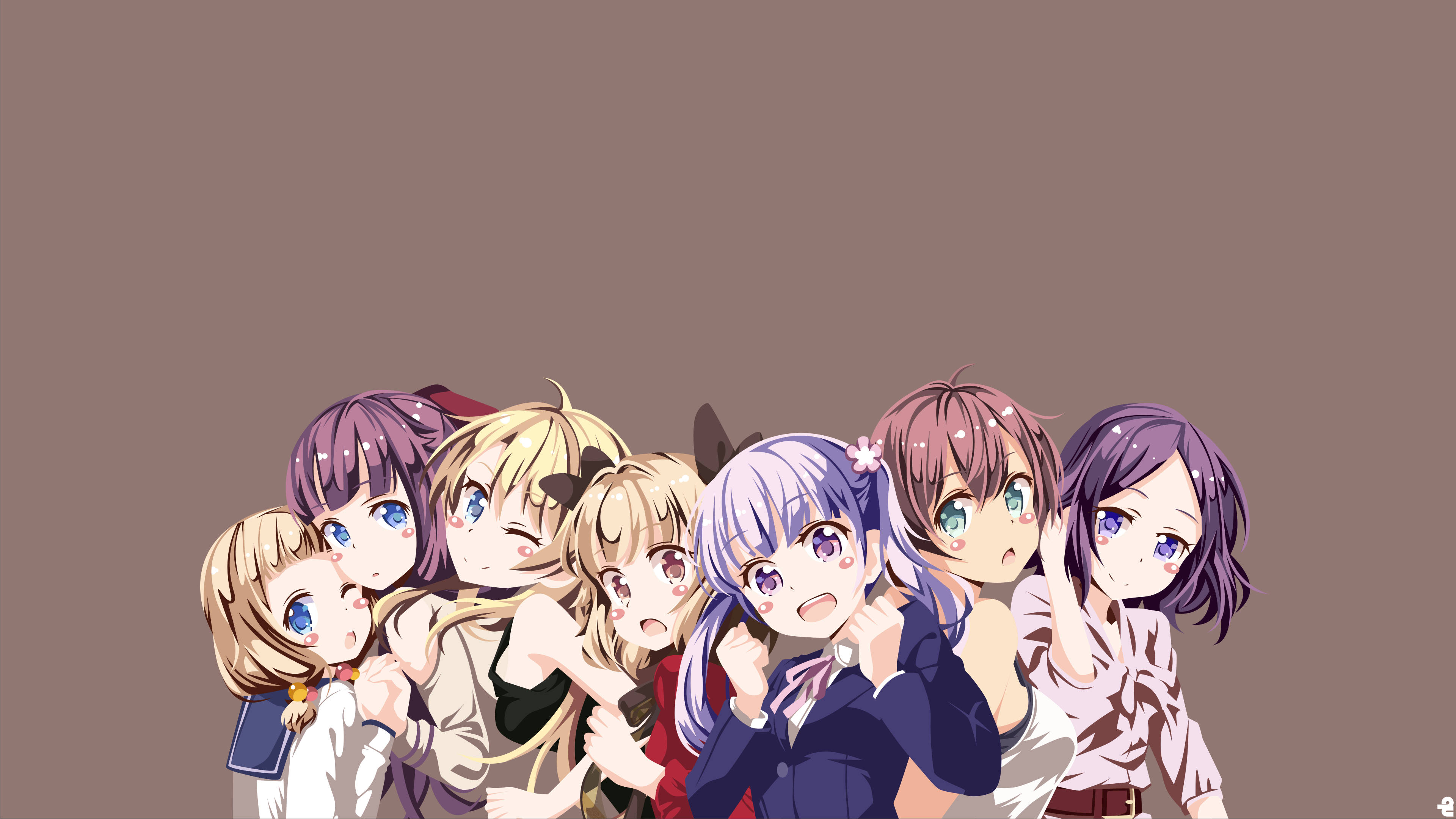 Anime Gaming, seven anime girls, varied hair colors, 4K Desktop Wallpaper