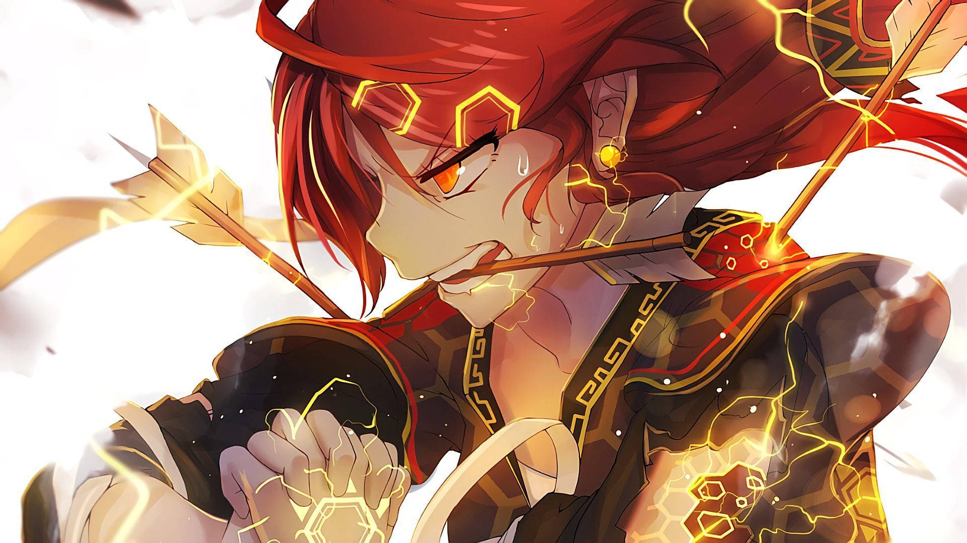 Anime Gaming, flame boy, fiery red-haired anime archer, Full HD Desktop Wallpaper