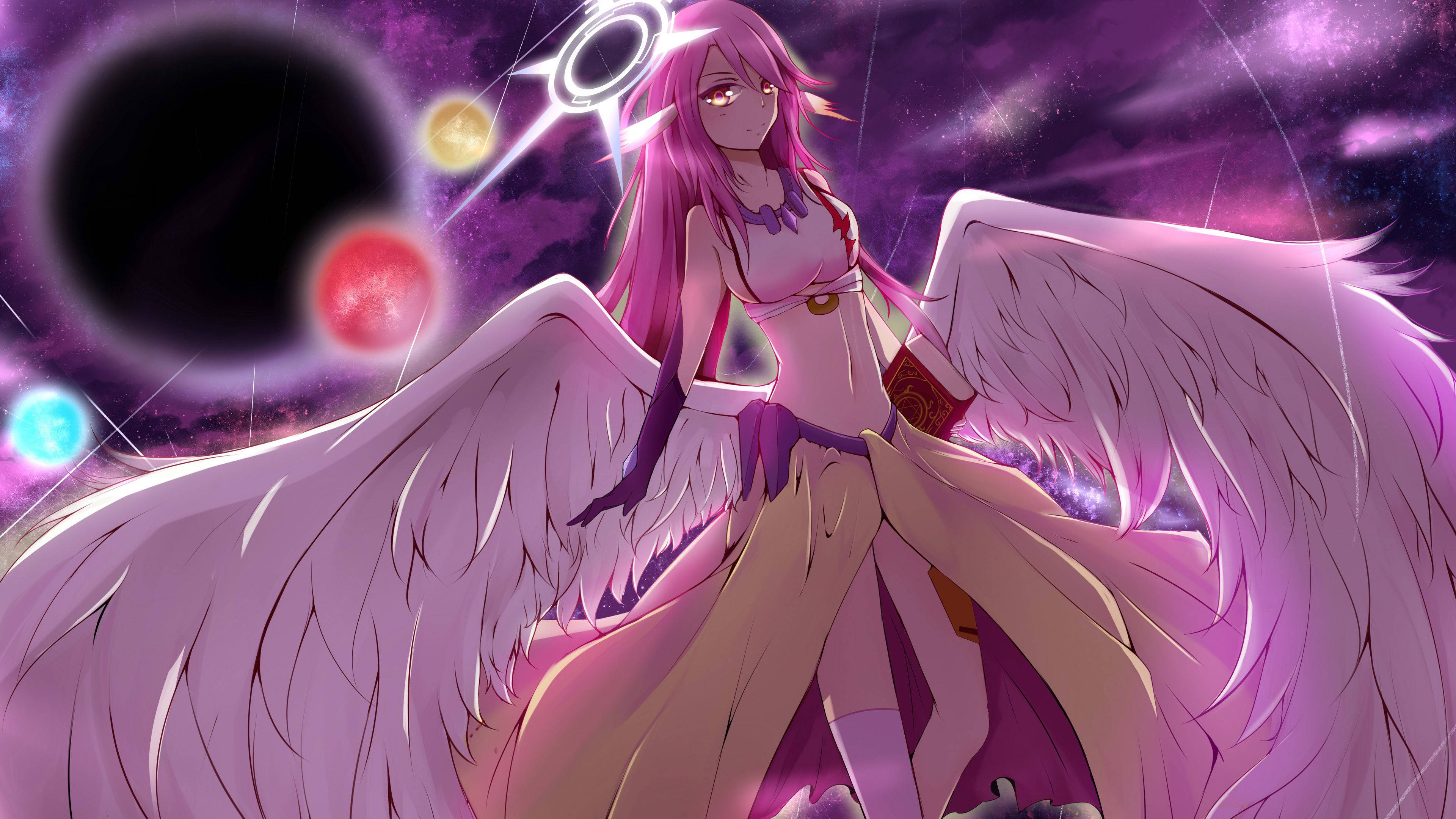 anime, angel girl, pink-haired, 4K Desktop Wallpaper