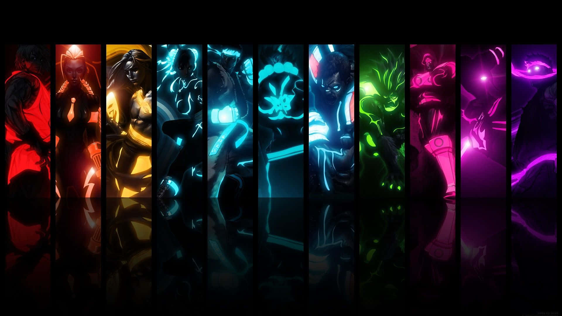 colorful characters, neon-lit anime characters, electric colors, Full HD Desktop Wallpaper