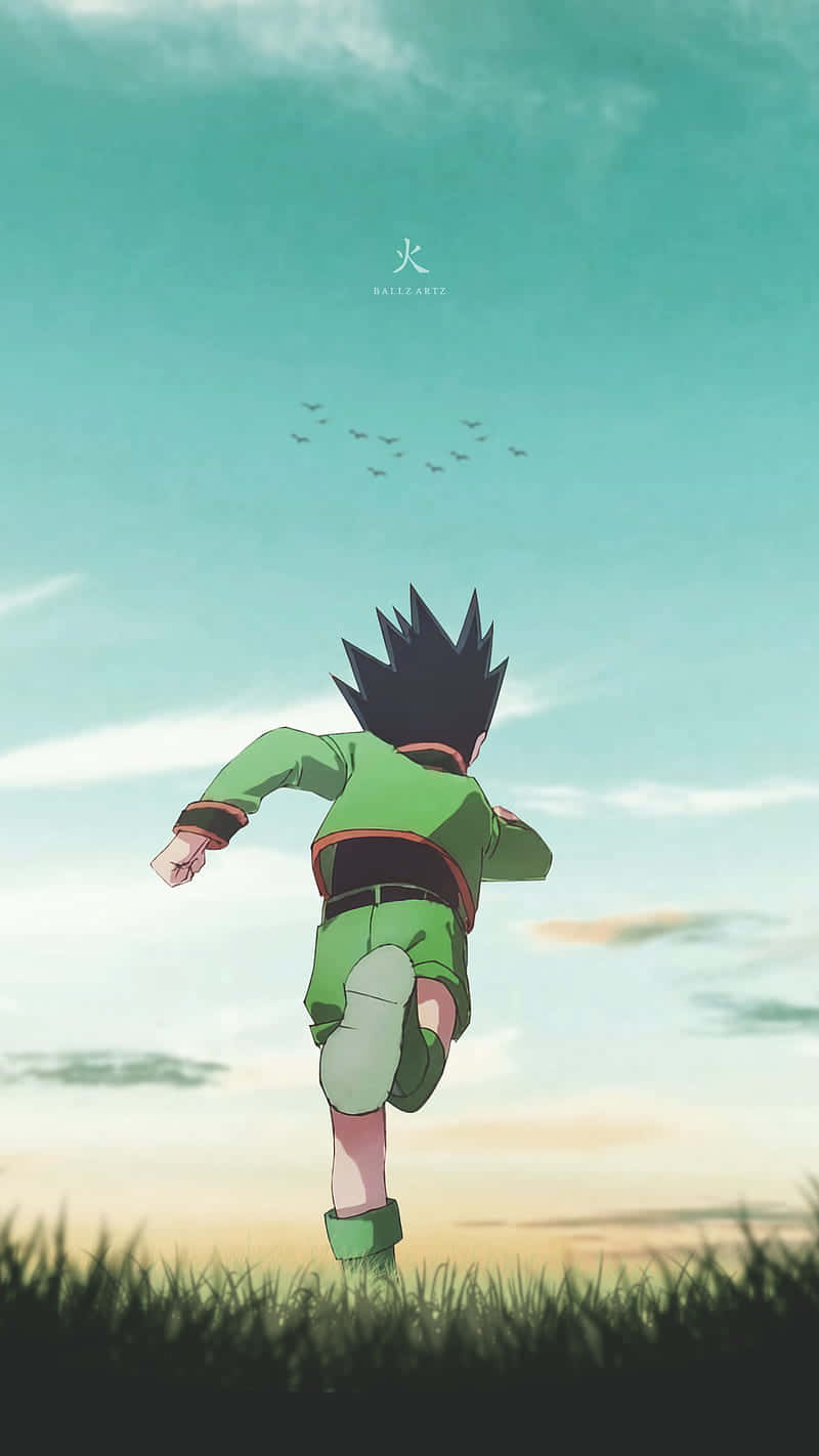 90s anime, spiky-haired anime boy, green, HD Phone Wallpaper