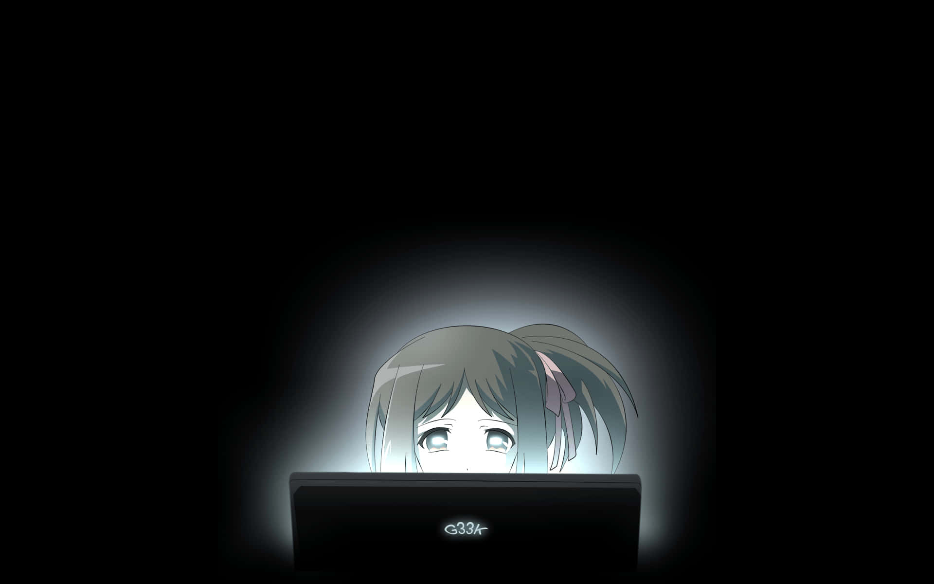 anime girl aesthetic, grey hair, laptop, Full HD Desktop Wallpaper