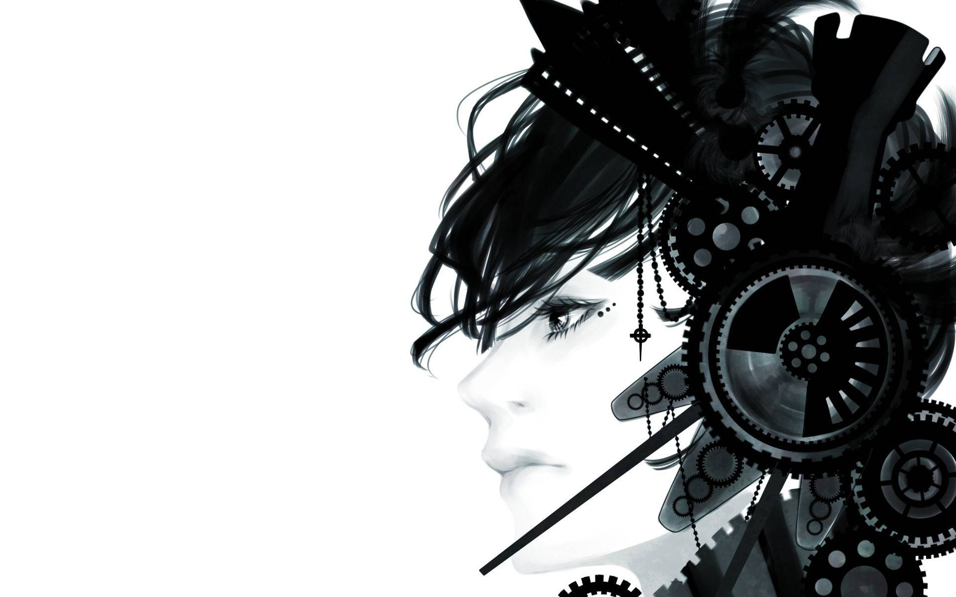 white anime, anime-style portrait, woman's profile, Full HD Desktop Wallpaper