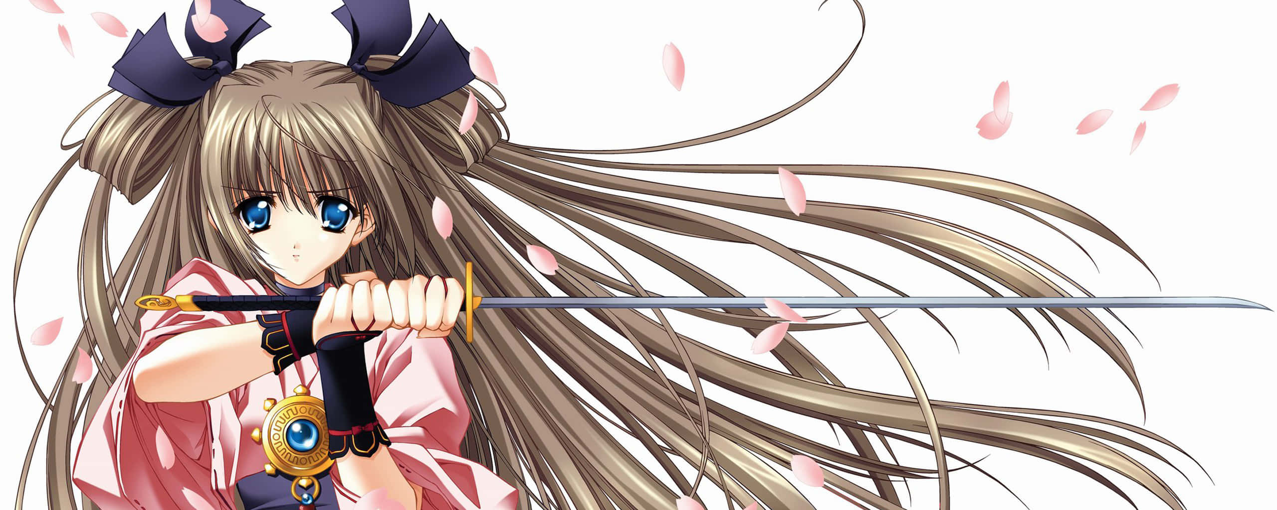 Anime girl, long brown hair, blue eyes, 2K Desktop Wallpaper