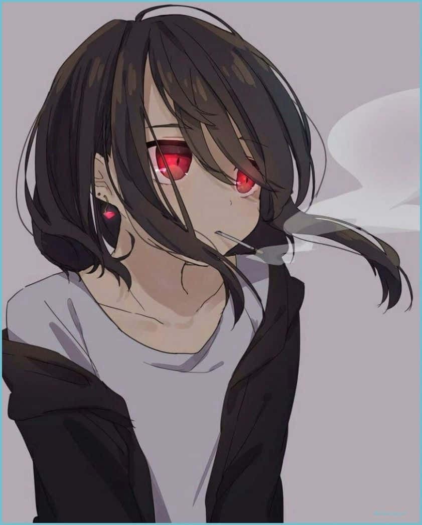 anime girl, long black hair, glowing red eyes, SD Phone Wallpaper