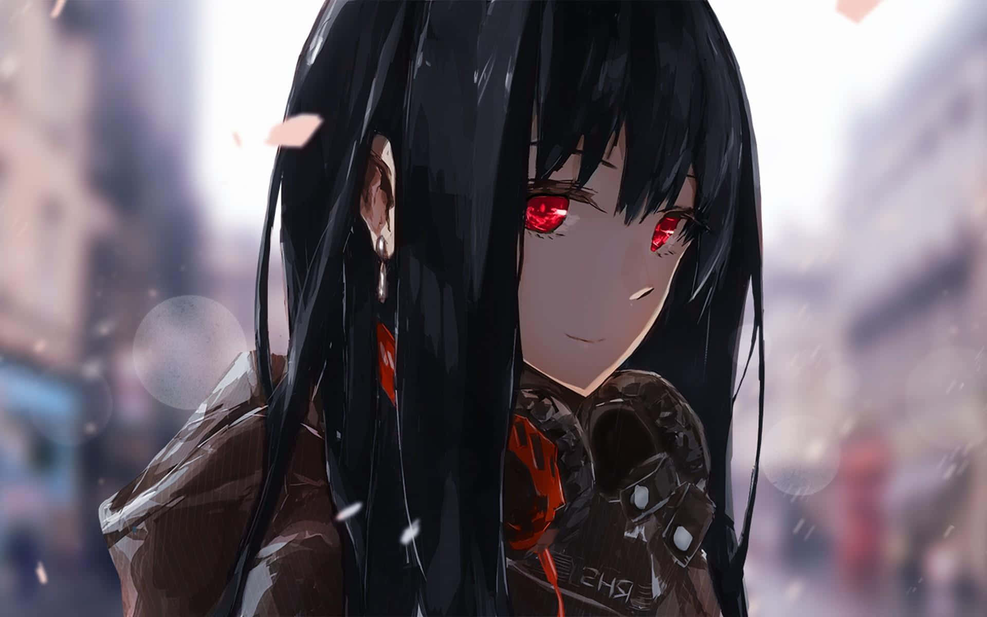 Anime Girl With Black Hair, black hair, glowing red eyes, Full HD Desktop Wallpaper