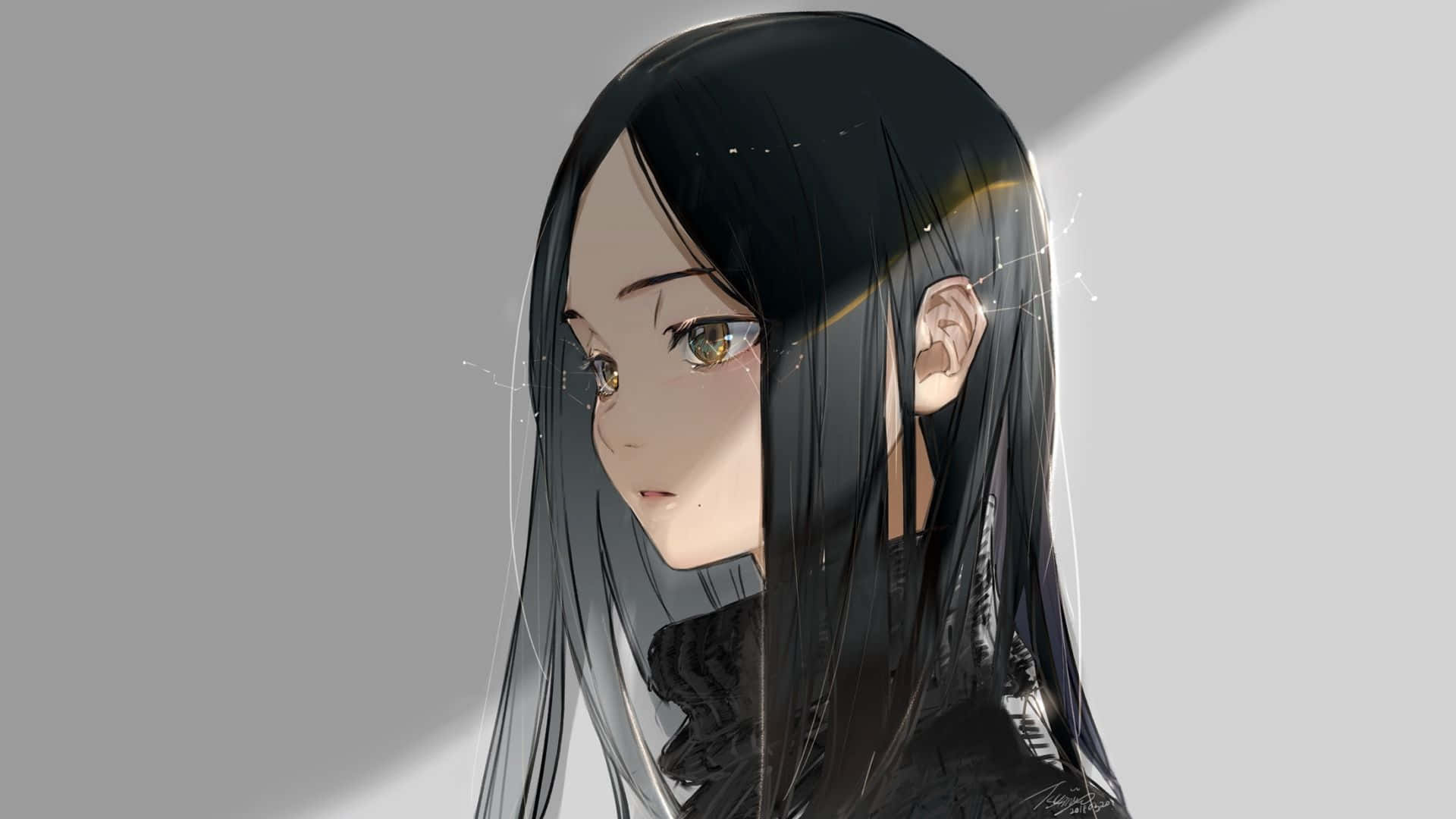 Anime Girl with Black Hair, long black hair, golden eyes, Full HD Desktop Wallpaper