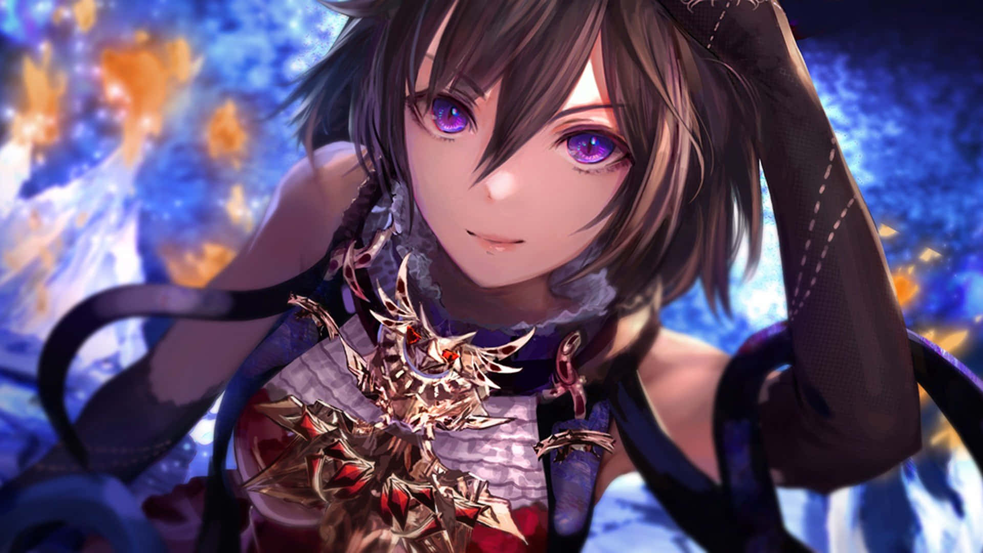 anime girl, sleek black hairstyle, purple eyes, Full HD Desktop Wallpaper