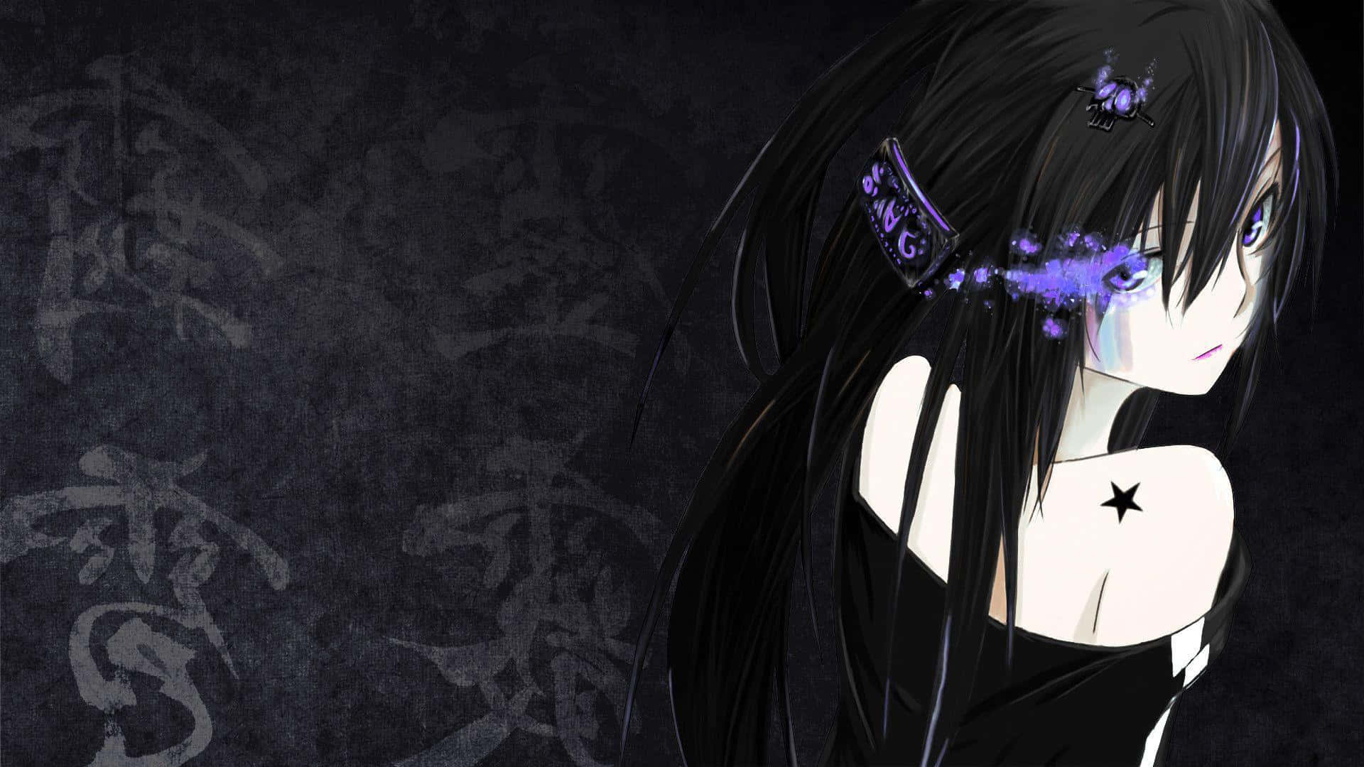 Anime Girl, Black Hair, Purple Eyes, Full HD Desktop Wallpaper
