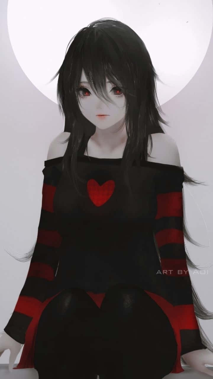 anime girl, black hair, red eyes, HD Phone Wallpaper