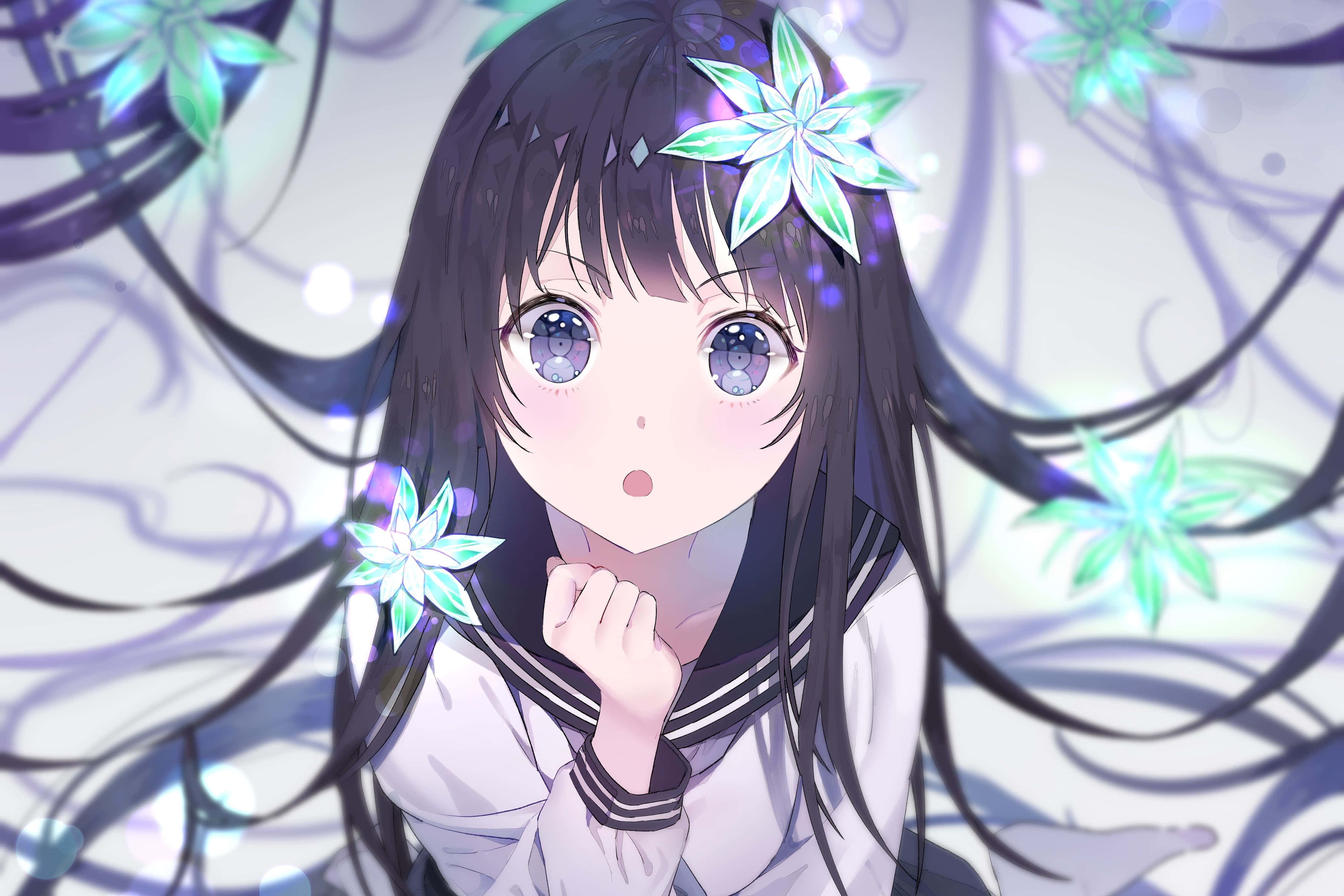 Anime Girl, Black Hair, long dark hair, 4K Desktop Wallpaper