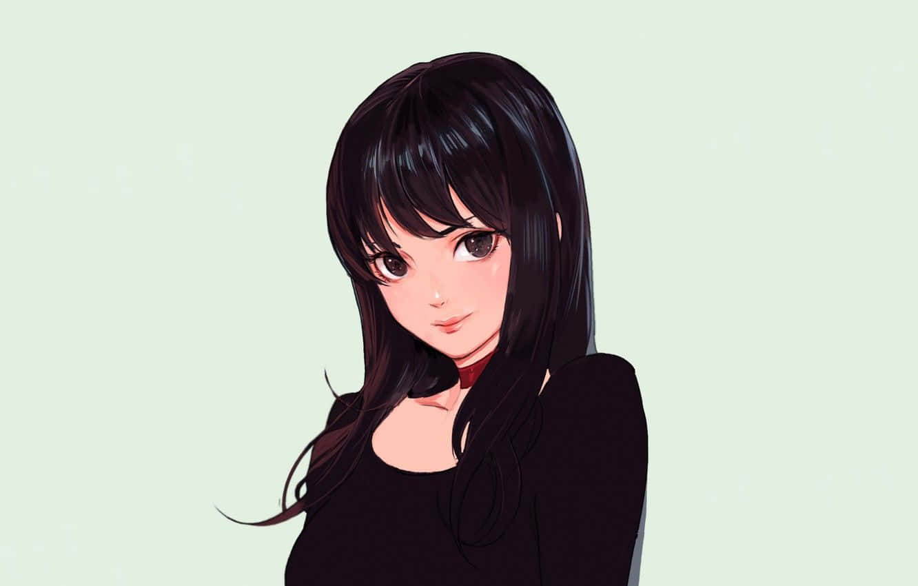 anime girl, long black hair, blue eyes, HD Desktop Wallpaper