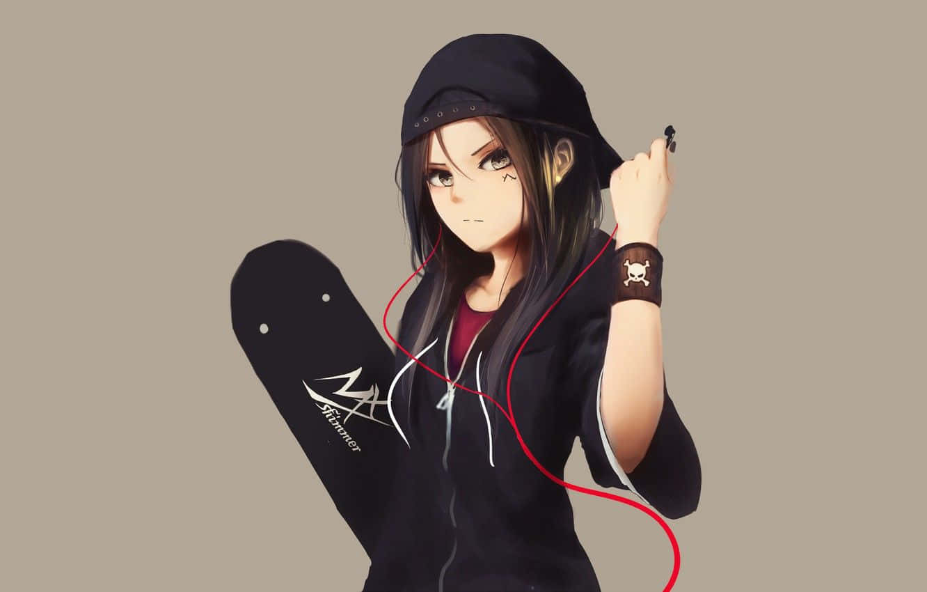 Anime Girl, Long Black Hair, Black Hoodie, HD Desktop Wallpaper