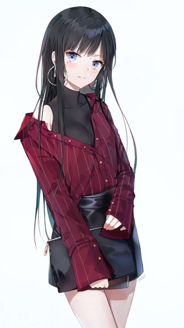 anime girl, black hair, blue eyes, HD Phone Wallpaper