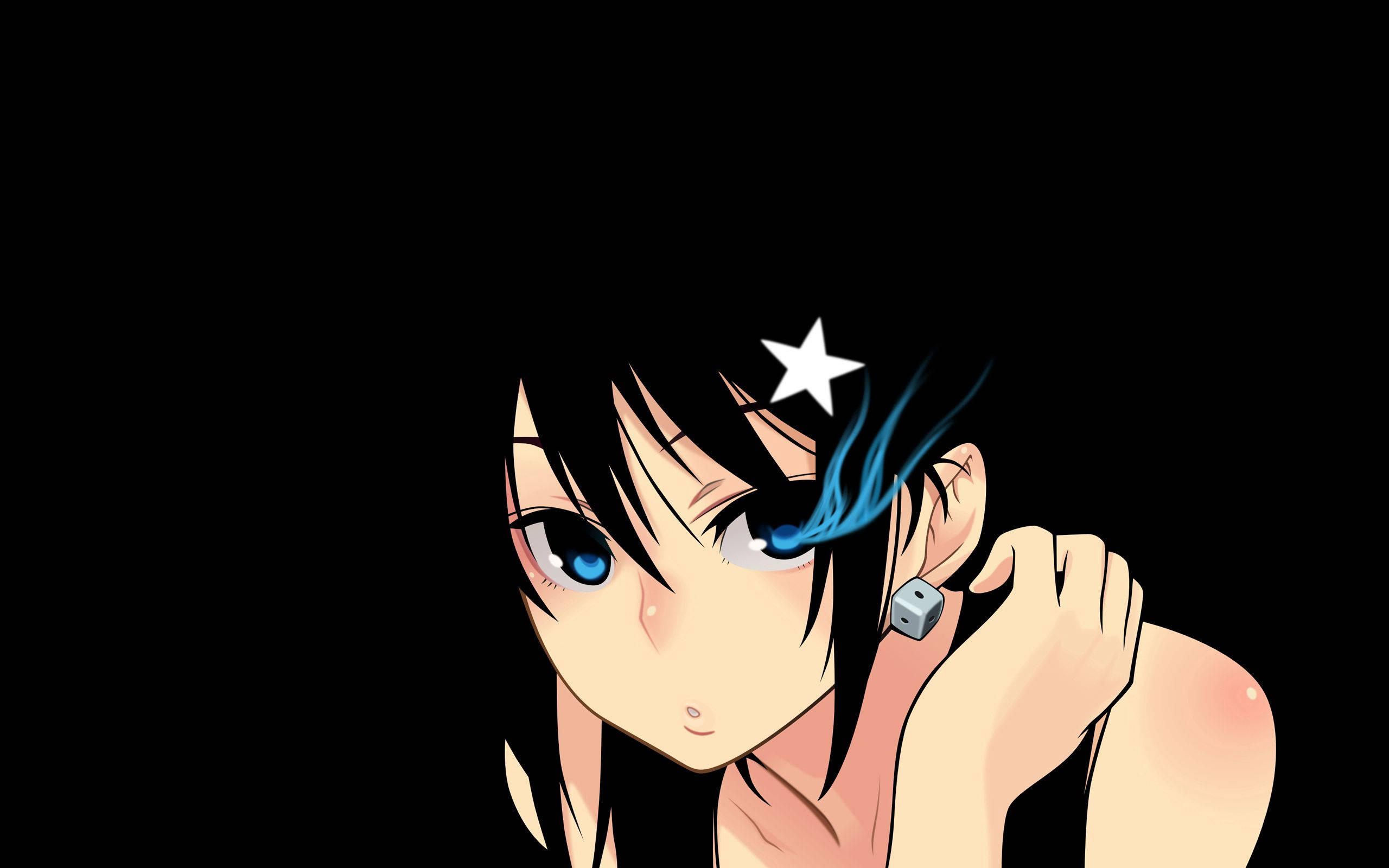 Anime girl, blue eyes, black hair, 2K Desktop Wallpaper