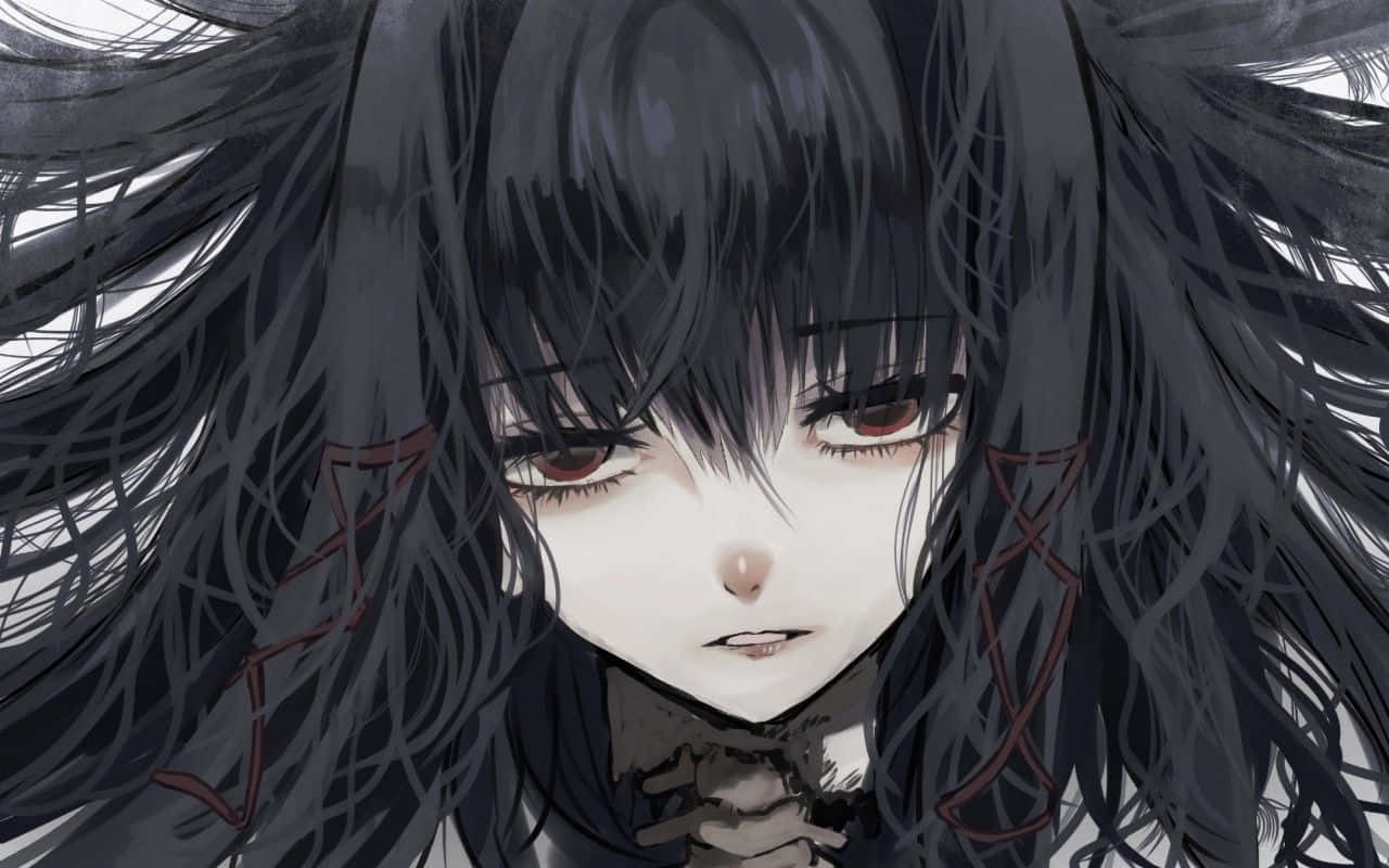 anime girl, long black hair, red eyes, HD Desktop Wallpaper