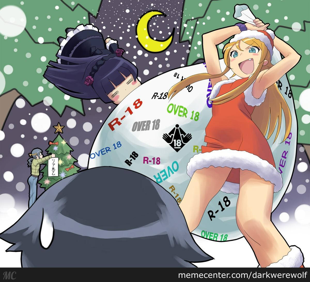 Anime Meme PFP Christmas Girls, festive outfits, snowy moon, SD Desktop Wallpaper