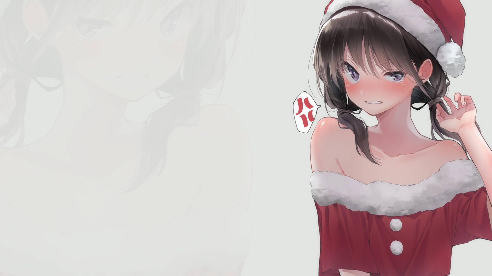 Anime girl, red Santa outfit, fluffy trim, Full HD Desktop Wallpaper