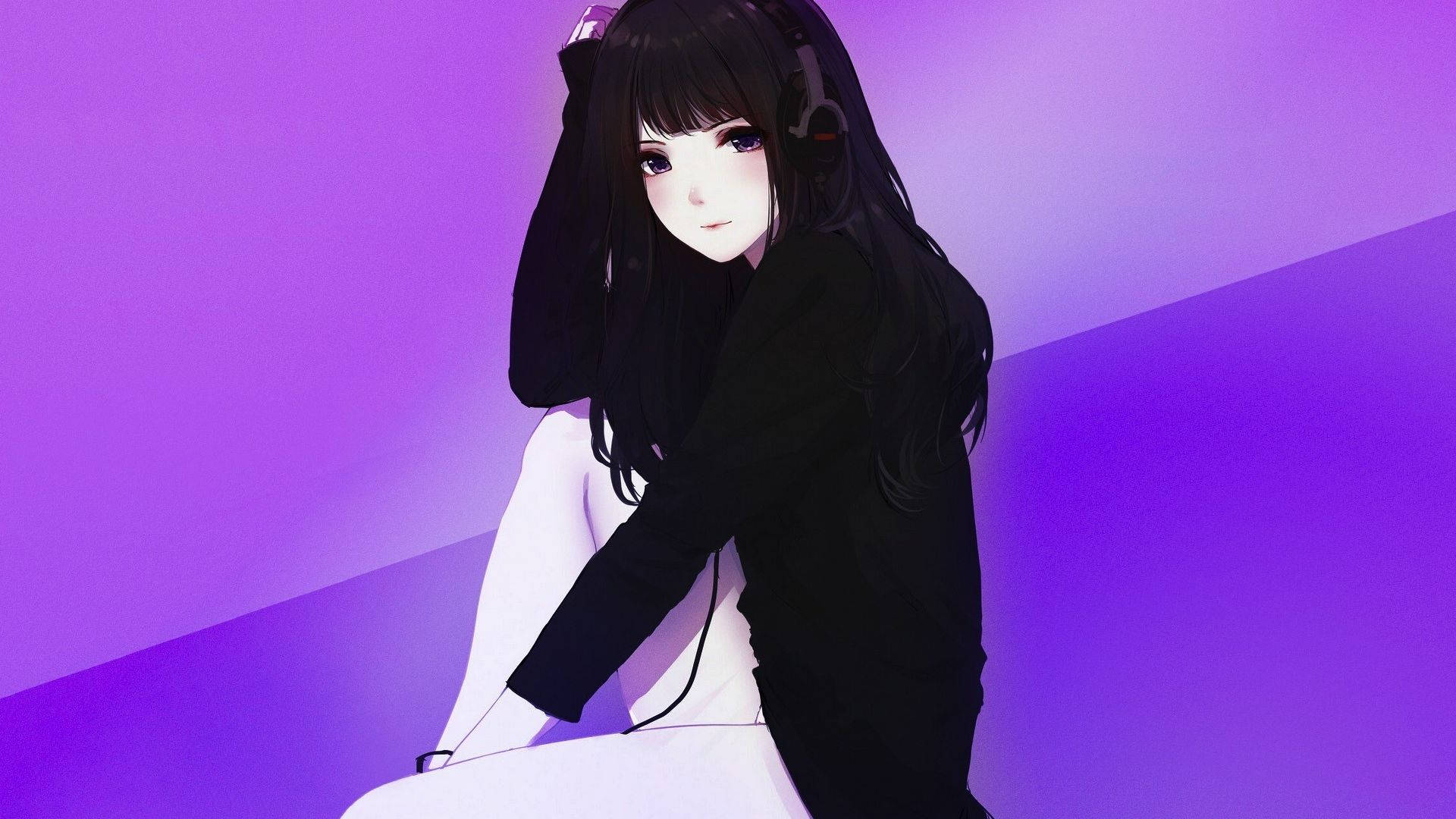 Anime Girl Hoodie, black, long black hair, Full HD Desktop Wallpaper