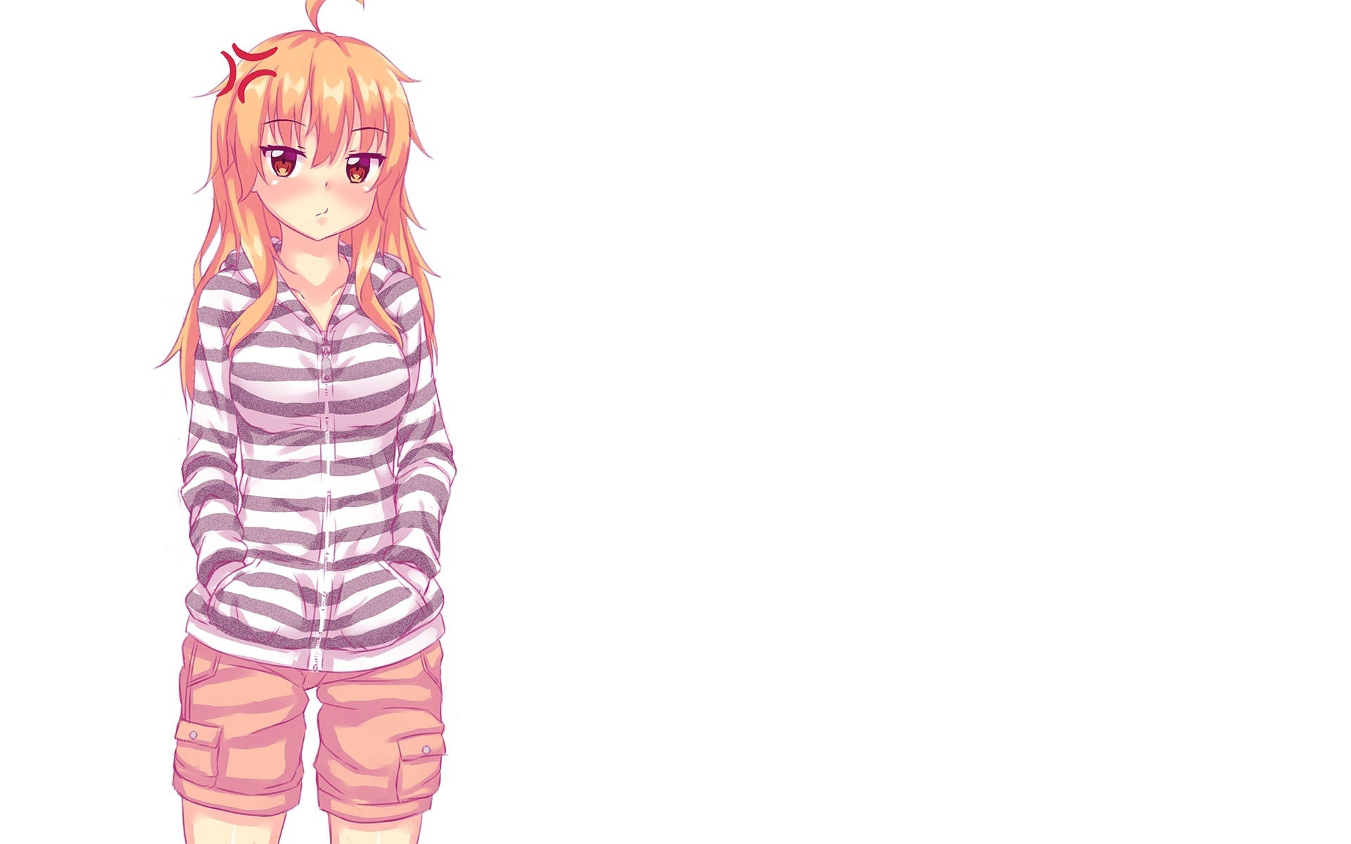 blonde anime girl, orange hair, red eyes, Full HD Desktop Wallpaper